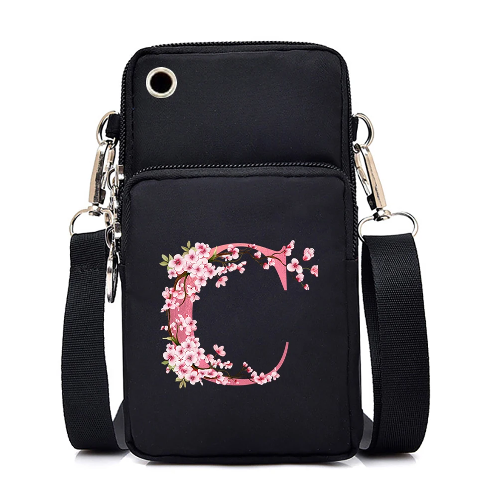 26 Sakura kwiatowy alfabet torba na ramię kobiety torba na telefon komórkowy Mini nastolatek listonoszówka portfel mała torebka CrossBody kobiet