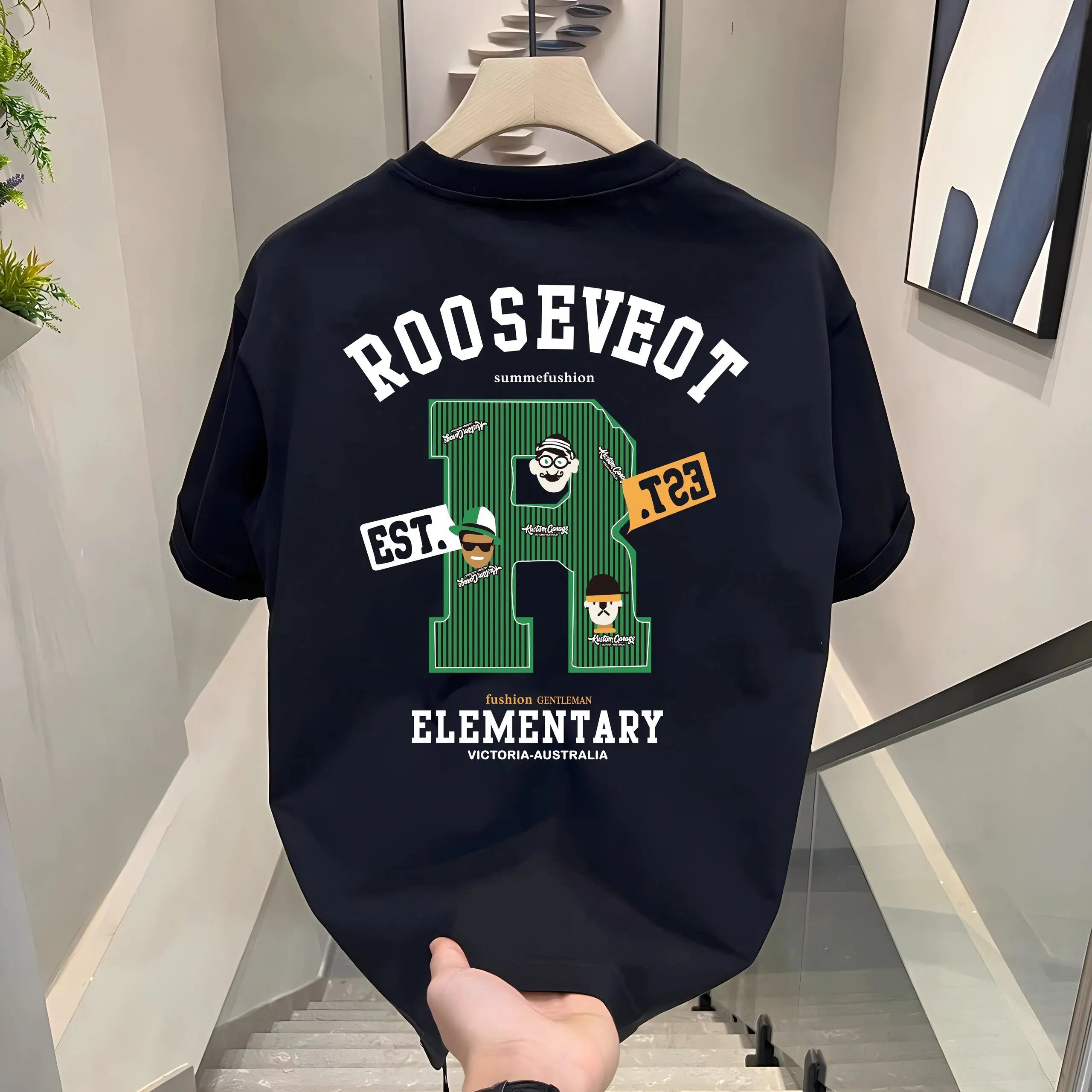 

Американская люксовая футболка из чистого хлопка в стиле High Street, молодежная, модная, с защитой от солнца, свободного кроя, с принтом, круглый вырез