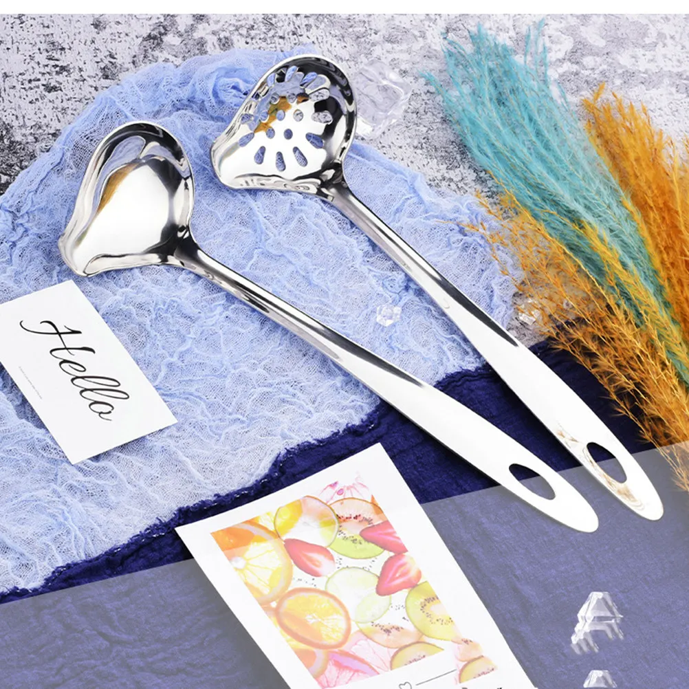 

Набор из 2 штук: Длинноручные ложки-дуршлаги из нержавеющей стали для супа и хот-пота, для кухни и ресторанов