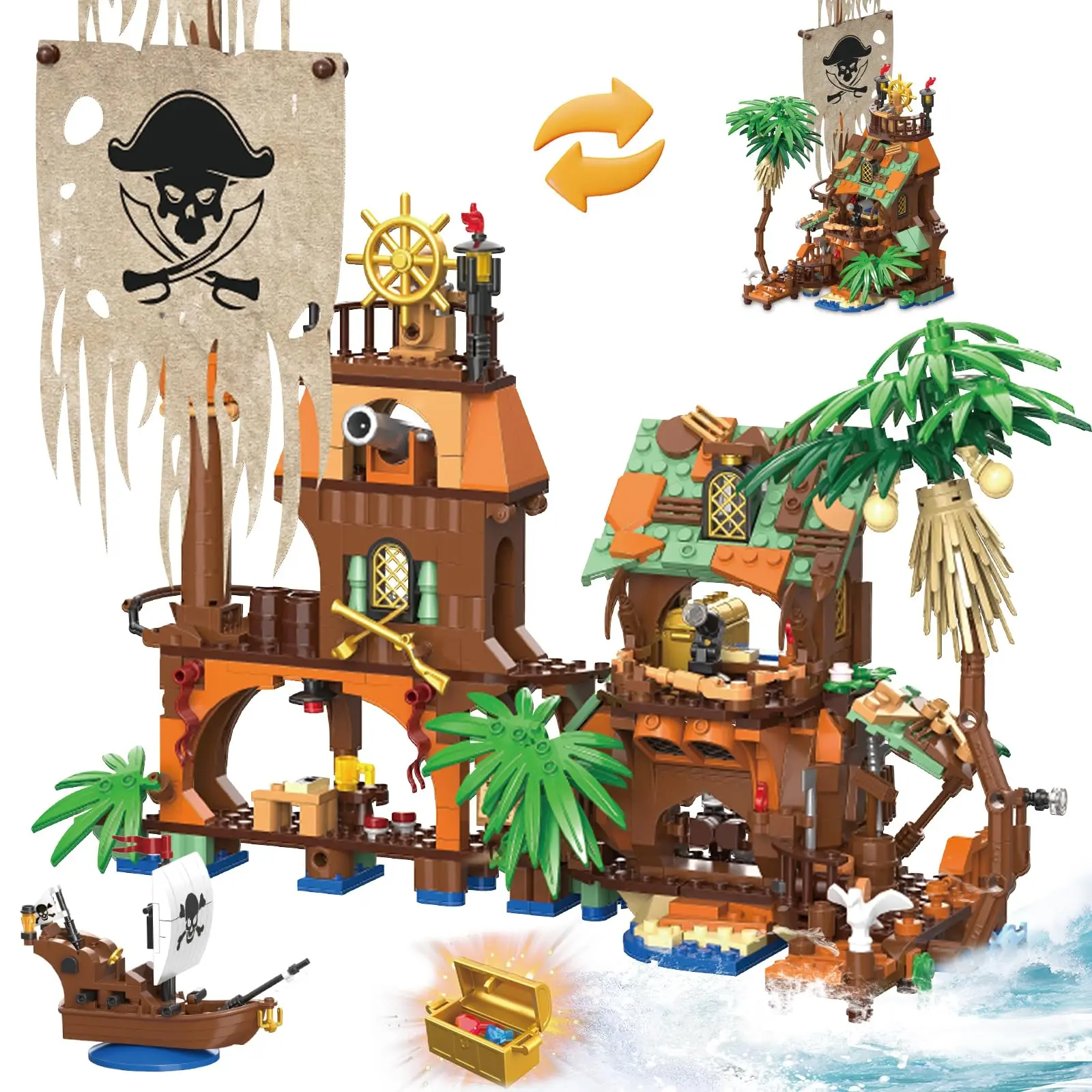 

2 стиля, набор строительных блоков «Пиратский остров» — 833 шт., набор кирпичей «Пиратский ящик и корабль» STEM, детские креативные игрушки MOC 31002