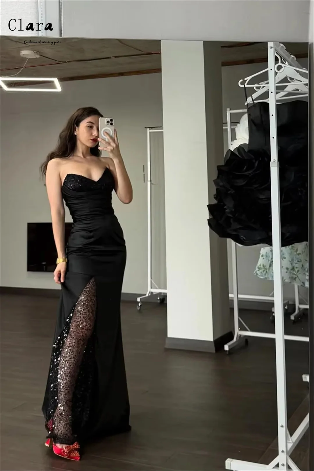 Clara Custom Black Sequin Sweetheart Ärmellos Elegante und formelle Damenkleider Ballkleider Luxuskleider Kleid Party Abend
