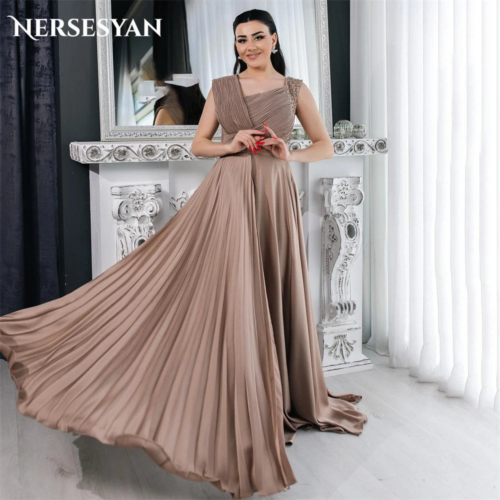 

Nersesyan Solid Glitter Formal Evening Dresses Pleats Sparkly Beading A-Line Prom Dress فساتين السهرة Celebrity Party Gowns