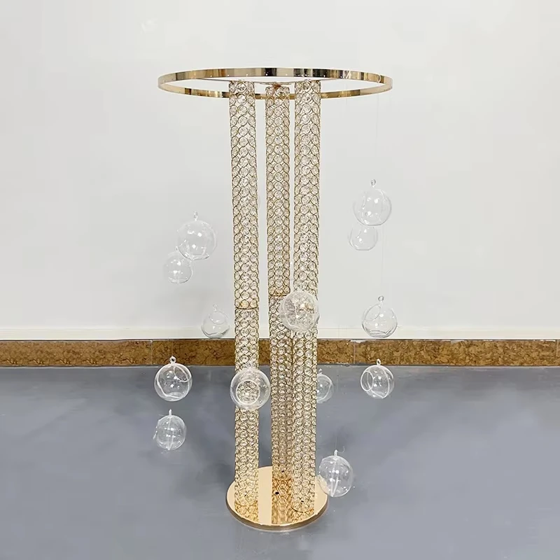 Metall-Blumenständer mit Hängekugel, Rund, Gold, Hochzeitstisch-Mittelstück, geeignet für Hochzeitsfeier- und Geburtstagsdekoration – Detail 4