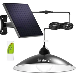 intelamp 4000mAh Solar Pendant Lights Indoor Outdoor With Remote Day/Night Mode 16.4Ft Hanging Lighting For Barns Chicken Coop