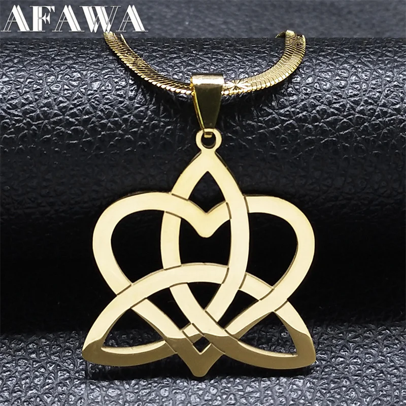 

Celtic Triquetra Knot Love Heart Necklace for Women Men Stainless Steel Trinity Knot Infinity Necklaces Jewelry nudo de bruja