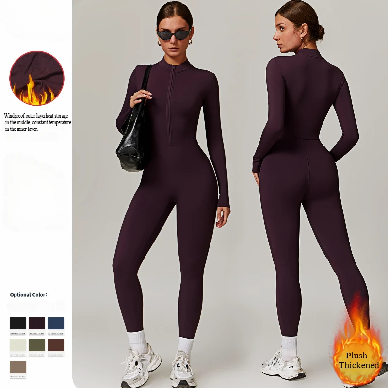 

Women's Padded Jumpsuit Winter Warm Zipper Nude Fitness Clothing Tight Outdoor Ski Yoga Sports American Jumpsuit