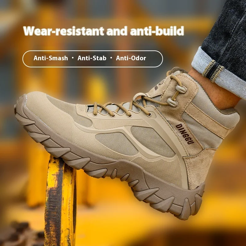 Safety Boots Men Puncture-Proof Work Boots Steel Toe Shoes Mid-Calf Boots Outdoors Combat Boots Protective Shoes Indestructible