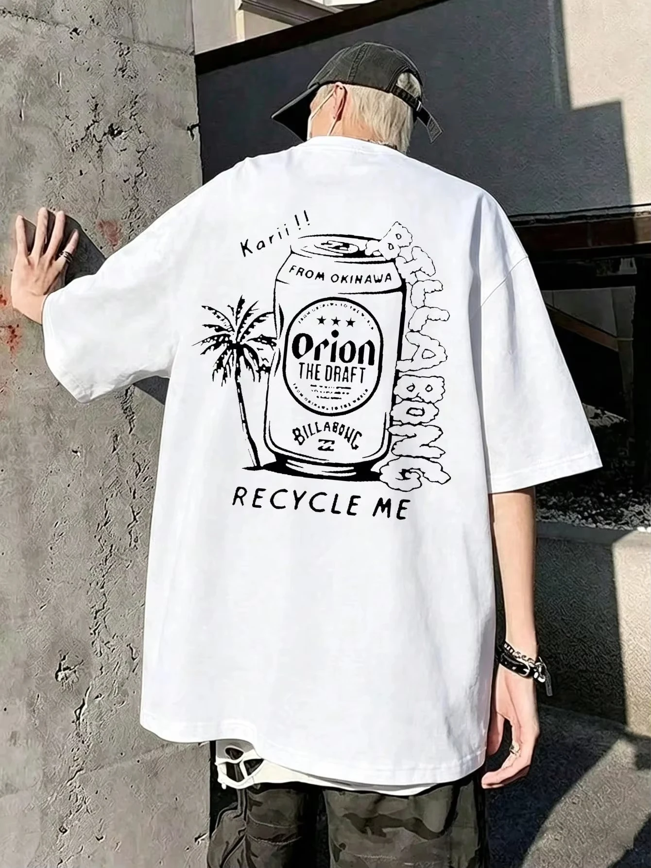 2026 New Orion Family Matching Unisex Oversized T Shirt Back Print Hand Drawn Can Palm Tree Graphic Print Streetwear Casual Tee