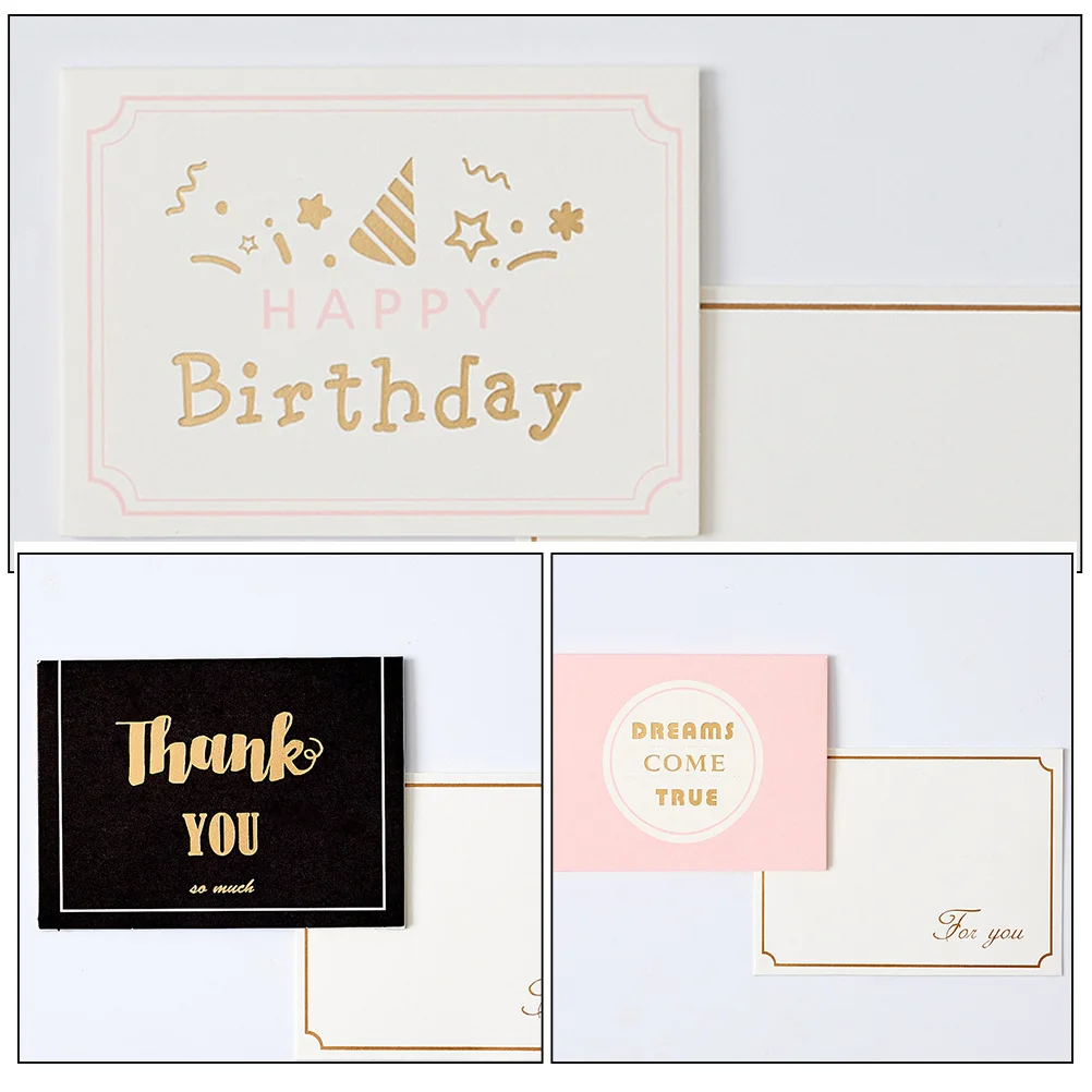 

10Sets Embossed Gold Greeting Cards Paperboard Festival Blessing Birthday Thanksgiving Cards Random Style Gift