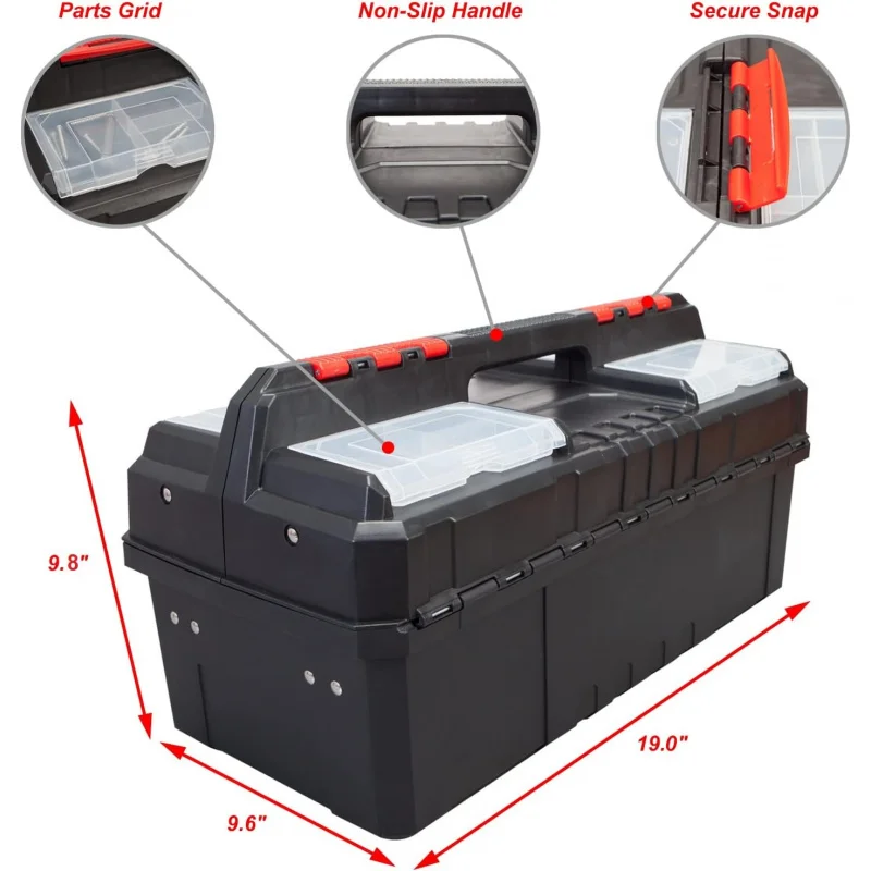 19-Inch Plastic Tool Box Organizer and Storage with Adjustable Compartment,Multi-Function Portable ToolBox for Home Garage,AZ500