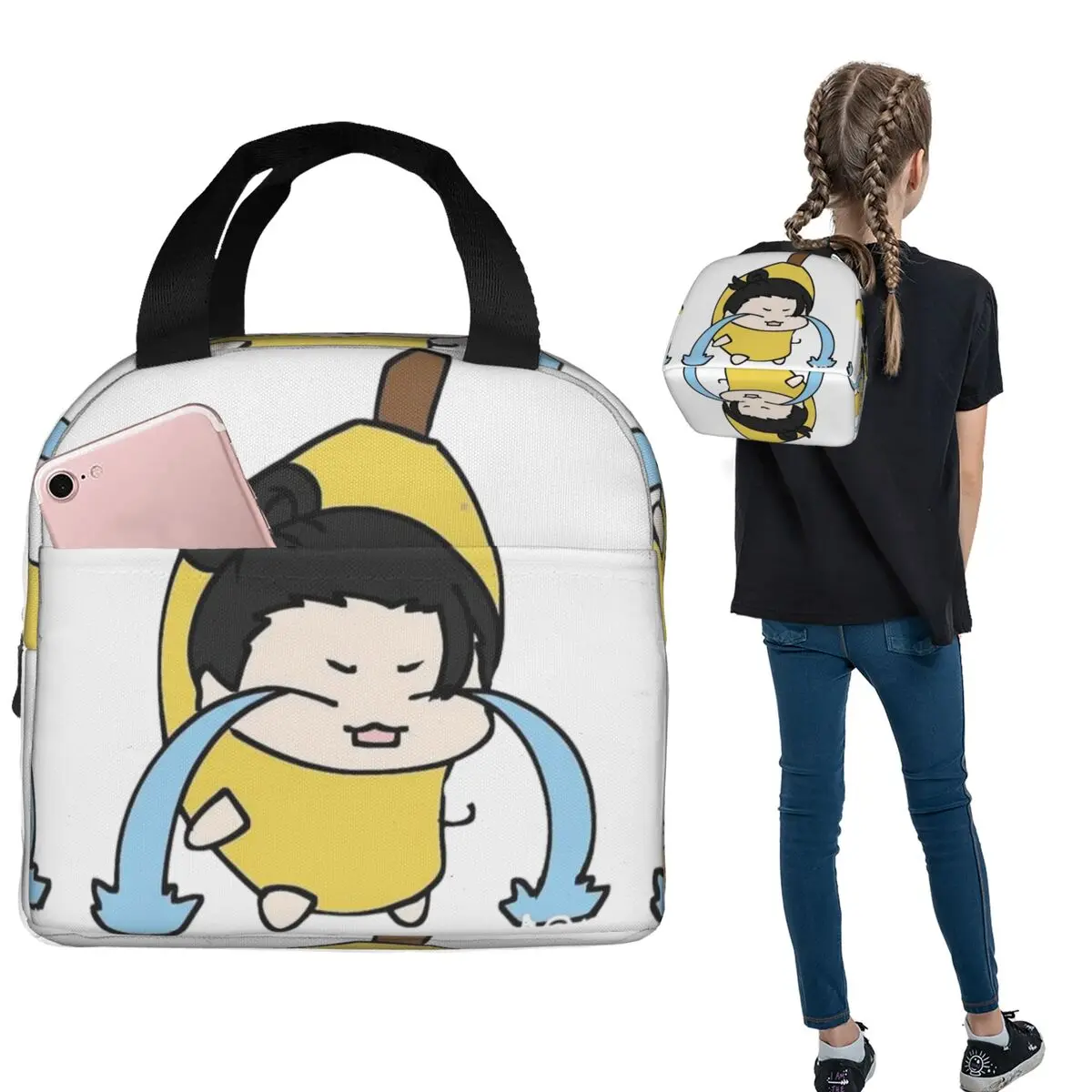 Banana Geto Jujutsu Kaisen Insulated Lunch Bag for Women Kids Portable Food Boxes Thermal Lunch Box Tote