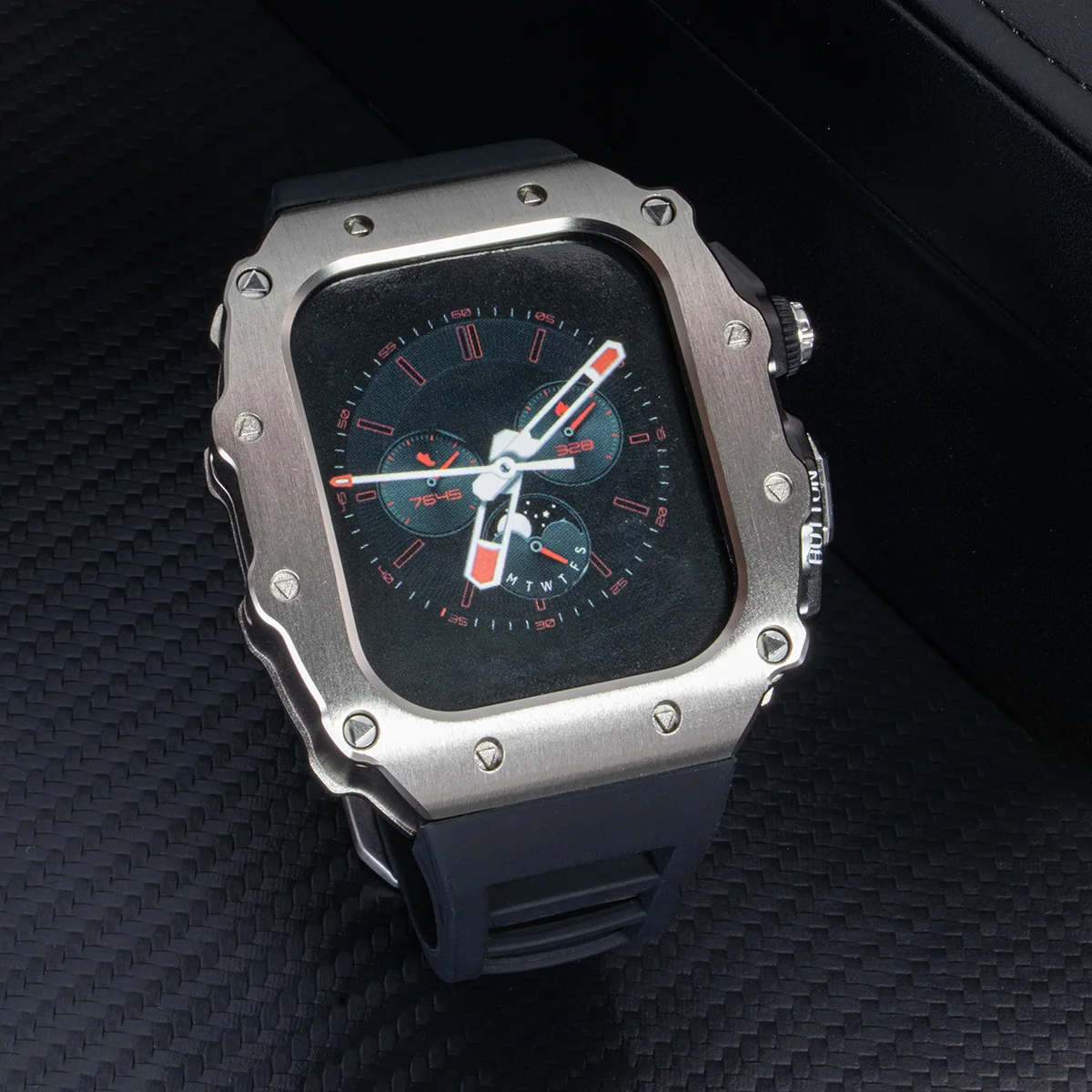 مجموعة تعديل فاخرة لساعة أبل 11 10 46/44/45 مللي متر حافظة من الفولاذ المقاوم للصدأ لسلسلة IWatch 9 8 7 6 SE مشبك دبوس من السيليكون