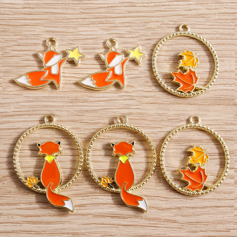 

Tusember 10pcs Enamel Fall Maple Leaf Fox Charms for Earrings Necklace DIY Thanks-giving Jewelry Making Findings Accessories