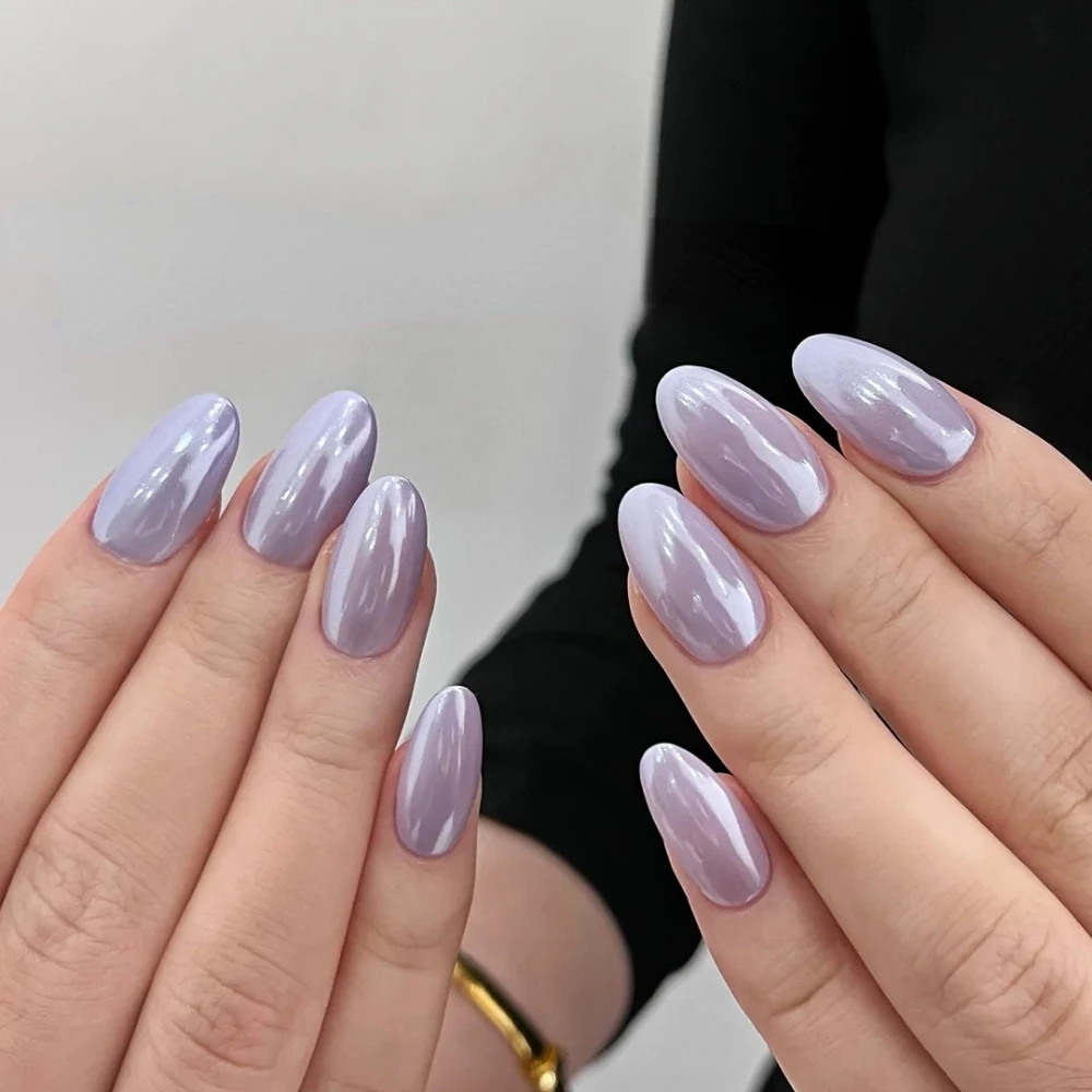 10Pcs Handmade Manicure Medium Almond Fake Nails Bright Purple Limited Nails Press On Nails Design with Adhesive Nail File Set