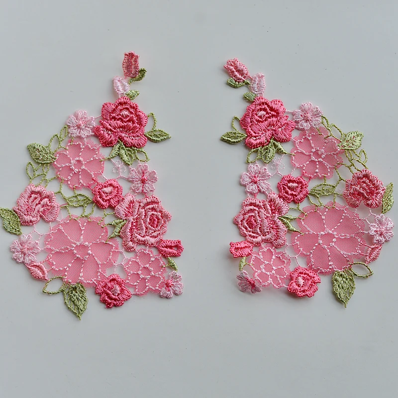 1 Pair Pink Orange Sew On Embroideried Flowers Patch Clothes DIY Patches for Clothing T-shirt Dress Decoration