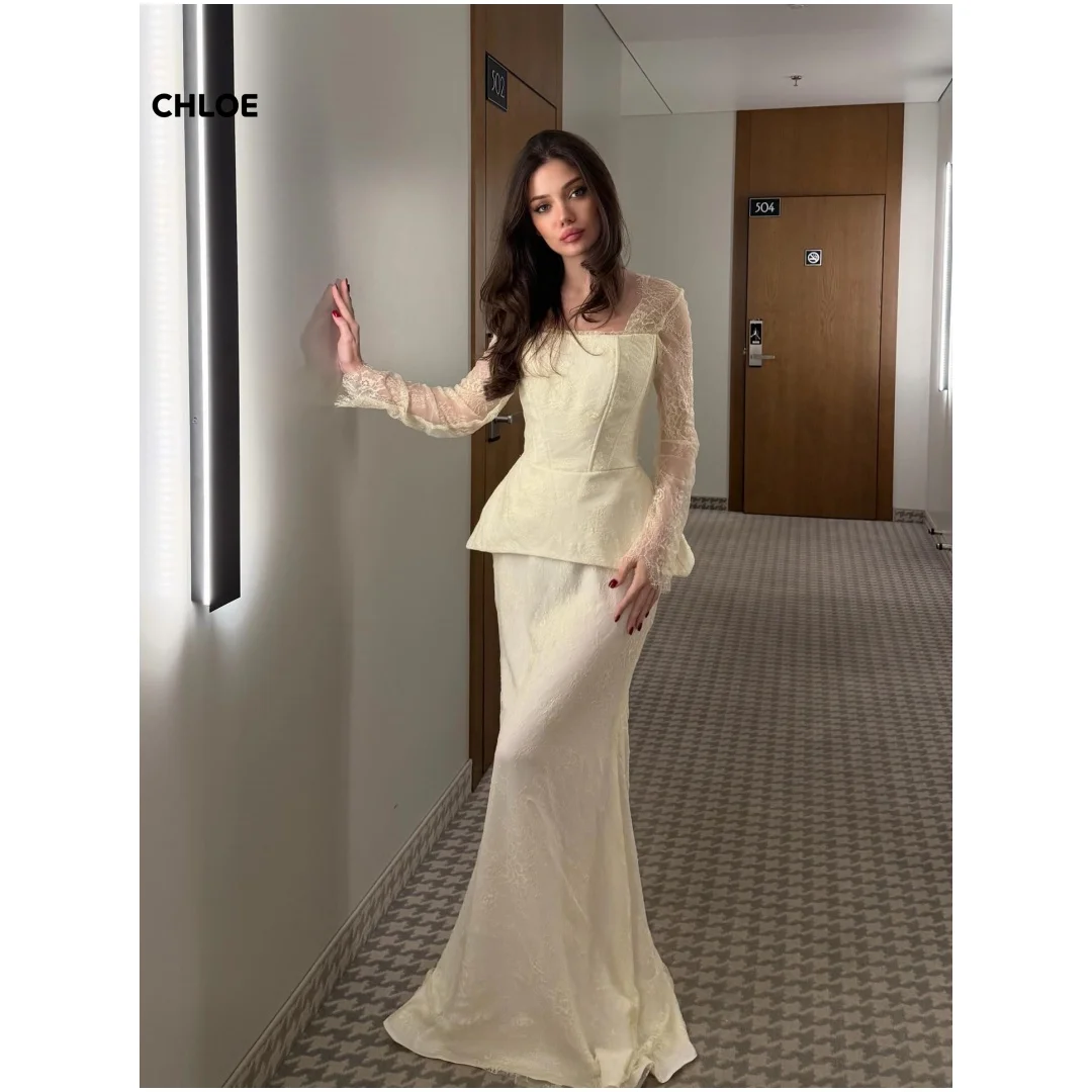 

Кружевные платья для выпускного вечера с вышивкой, роскошное платье для выпускного вечера 2025 года, с длинными рукавами, индивидуальное вечернее платье с квадратным воротником и рыбьим хвостом, женское