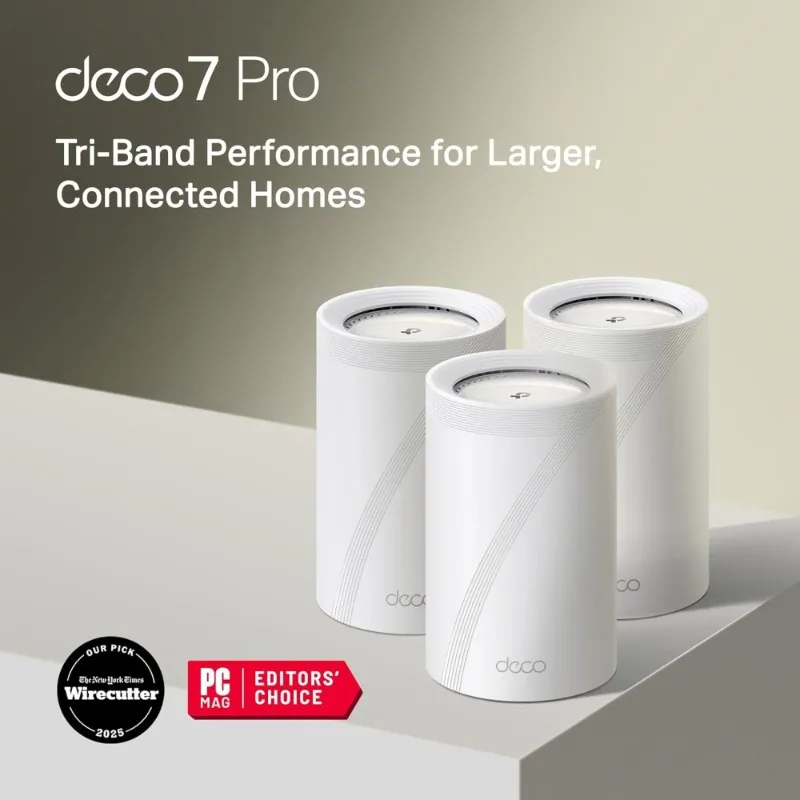 Tri-Band Mesh WiFi 7 System 10Gbps 6-Stream 4x2.5G Ports Wired Backhaul VPN HomeShield 3-Pack