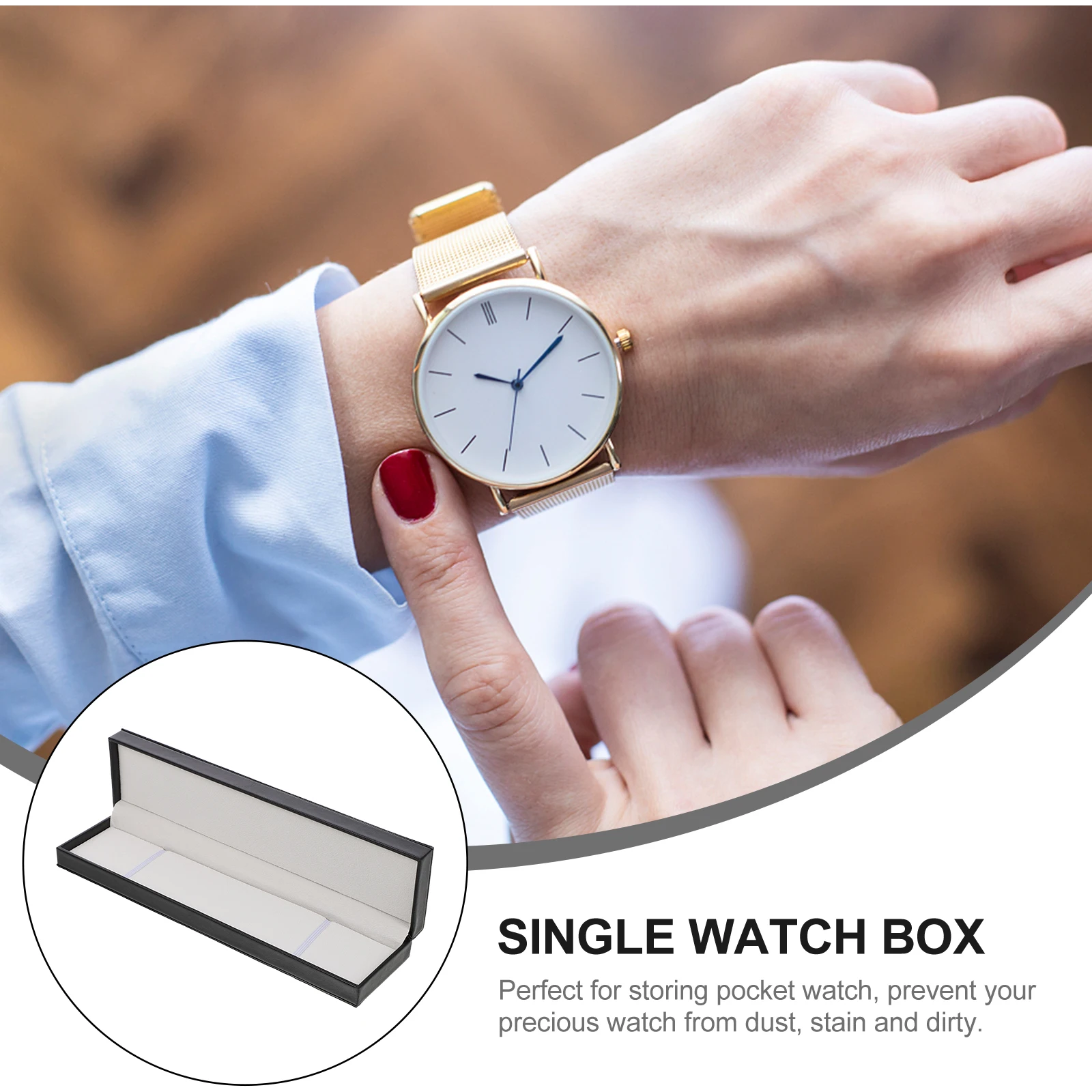 

Single Watch Box Case Dustproof Safe Storage Mens Vintage PU Display Rectangular Watch Cases Jewelry Gift Strong Pressure