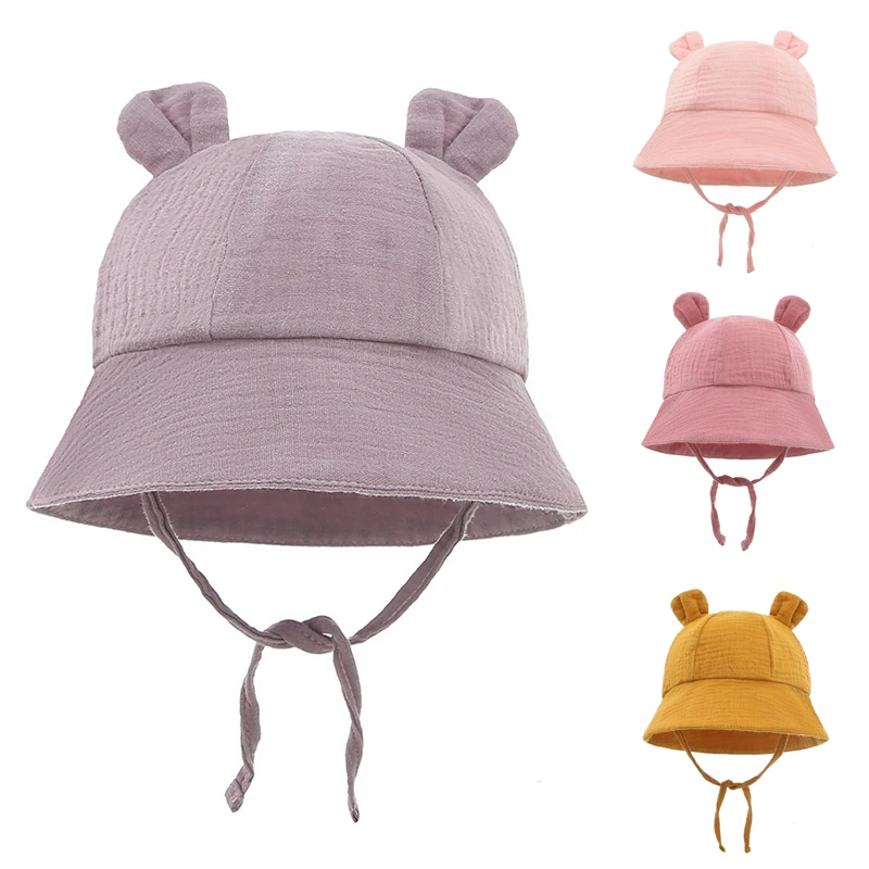 

Hat for Girls Summer Panama Kids Hat Solid Color Baby Bucket Hat Soft Cotton Beach Sun Cap Child Fishing Hat Infant Caps 3-12M