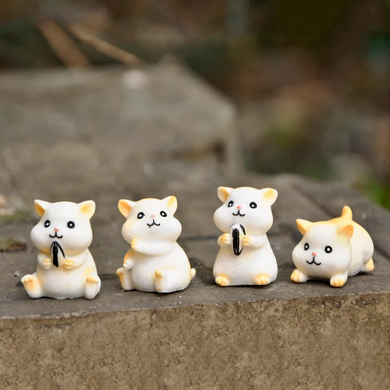 4 Styles Cute Hamster Doll Figures Cake Decorations Creative Eating Sunflower Ornaments Home Decoration Accessories Modern