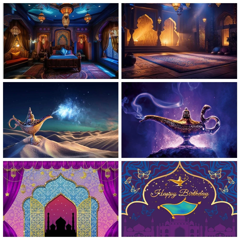 ليلة عربية مغربية حفلة غرفة المعيشة العربية نمط خلفيات للتصوير الفوتوغرافي عيد ميلاد ماجيك الجني خلفية صورة فاخرة DA-02