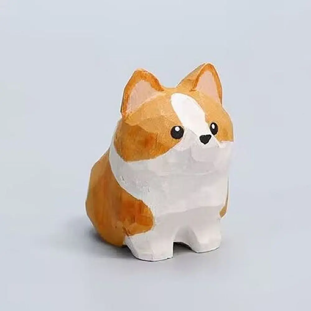 Handmade Wooden dog corgi golden retriever collie statue Elegant Animal figurine for Desk Study Home Decor gift