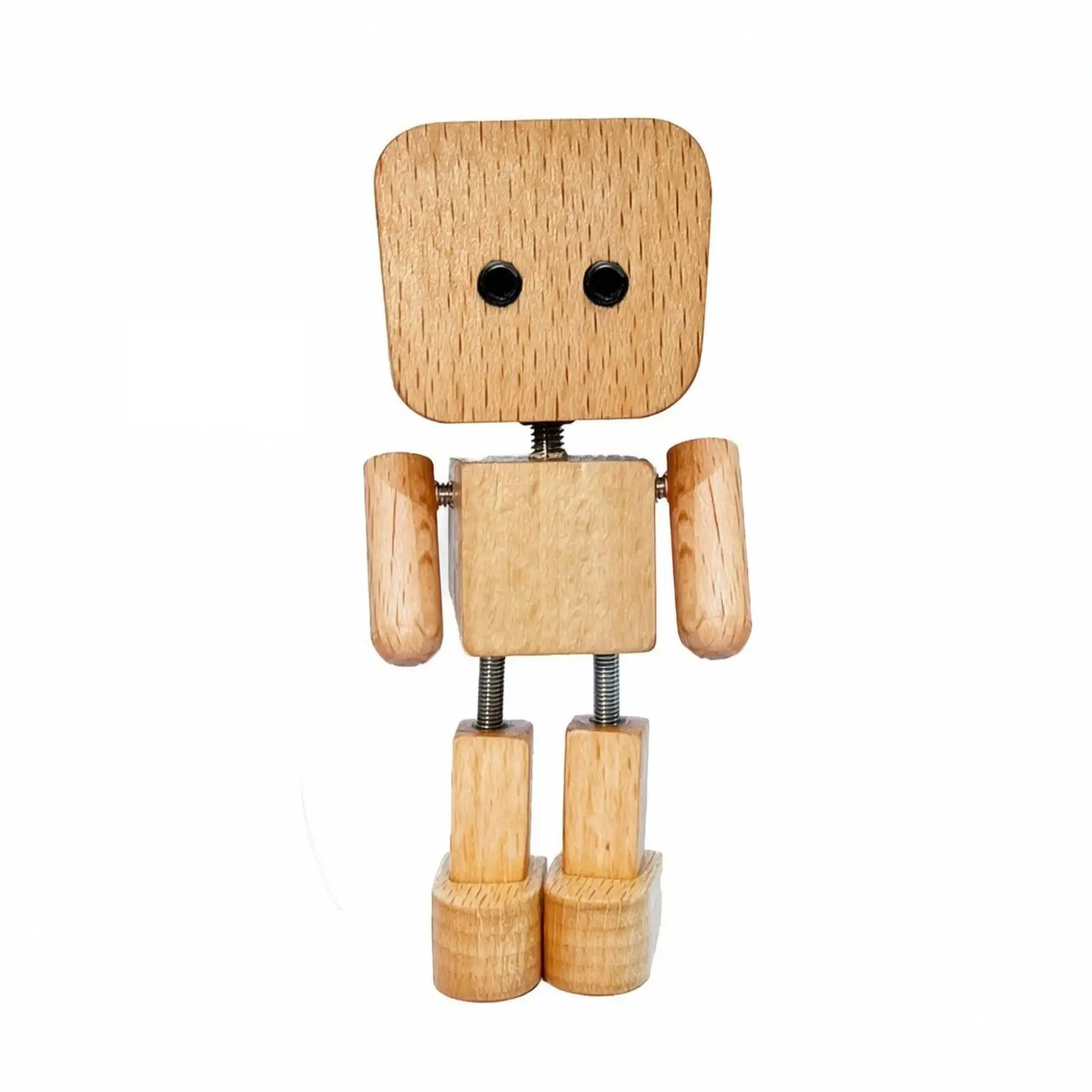 Standing Robot Wood Sculpture Beech Finish Articulated Design Charming Decor Figurine for Car Interior Desk or Home Shelf