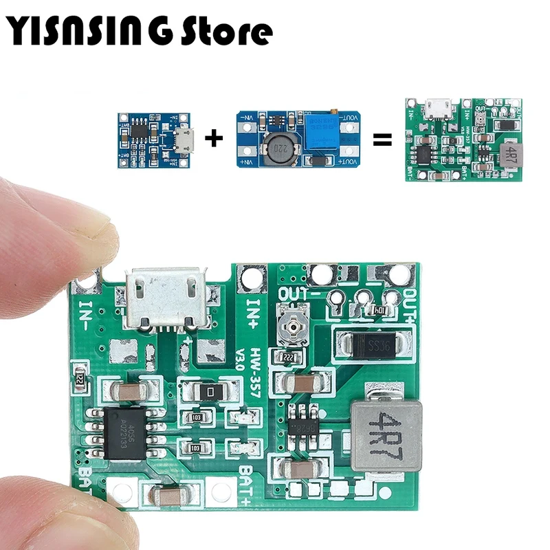 Lithium Li-ion 18650 3.7V 4.2V Battery Charger Board DC-DC Step Up Boost Module TP4056 MT3608 DIY Kit Parts