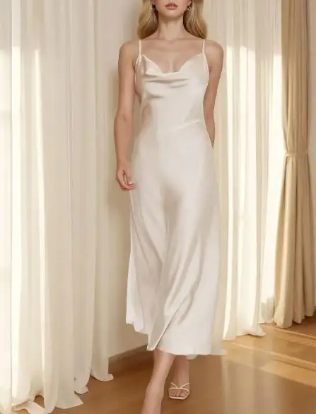 

Summer Solid Color Sexy French High-End Texture Satin Suspender Dress for Women, Slim Fit Swing Collar A-Line Suspender Dress