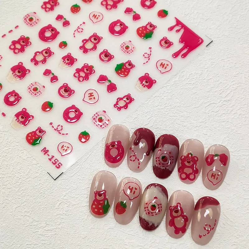 

Disney Animation Accessories Cartoon Strawberry Bear Nail Stickers Anime Peripherals Mickey Mouse Stickers Children's Toys