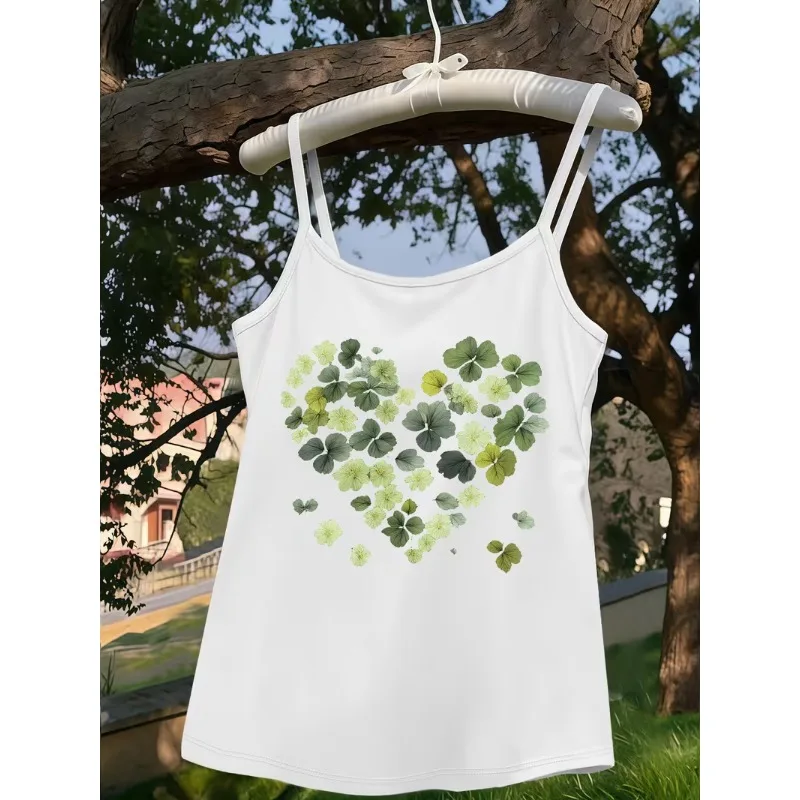 Y2K Sweet Women Lucky Girl Letter Bow Print Camisole Spaghetti Strap Sleeveless Tank Top Casual Streetwear Daily Vest Tops