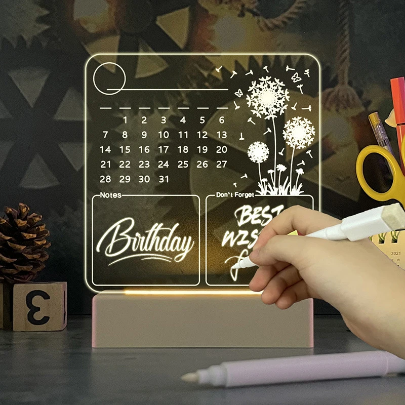 

Transparent Luminous LED Night Lights USB Luminous Acrylic Night Light Erasable Write Message Board Calendar Desktop Ornaments