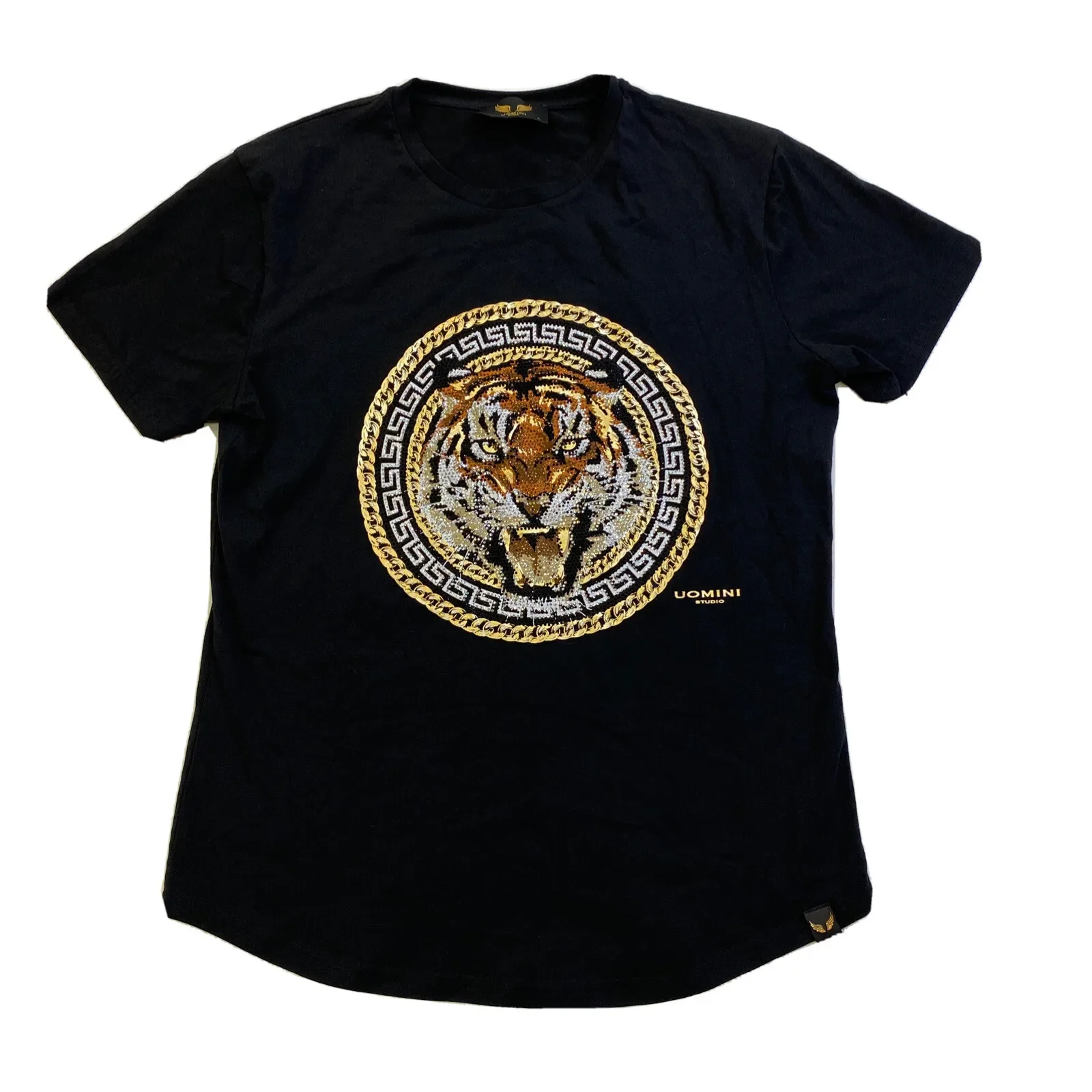 Uomini Studio hommes 100% AUTHENTIQUE noir taille grand T-Shirt strass tigre
