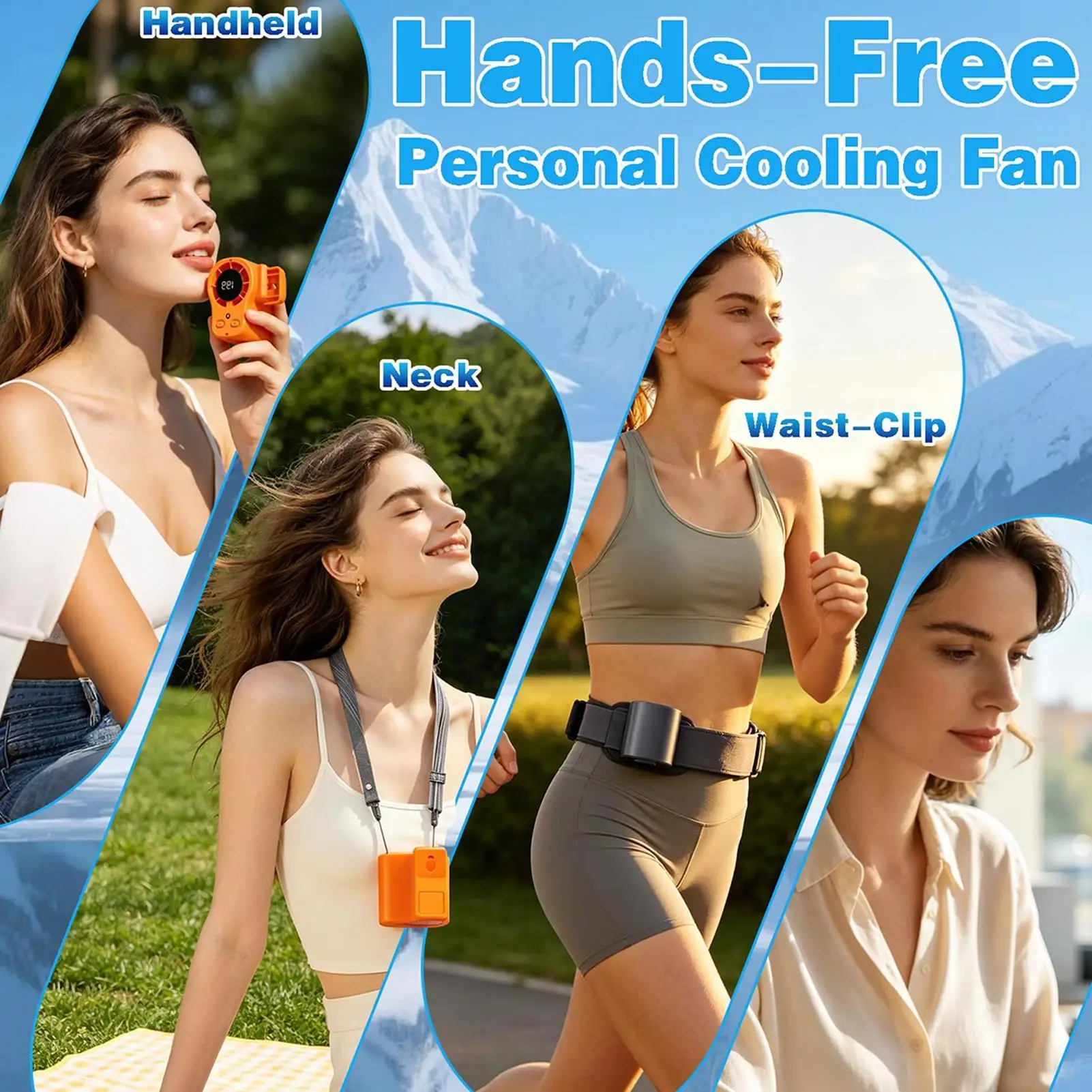 Portable Fan LED Display Low Noise Personal Cooling Fan For Cycling Traveling Fishing Camping Beach Road Trip Jobsite Men Women