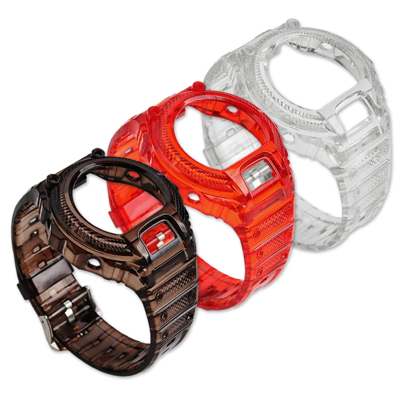 DW-6900 Mod kit for Casio DW6900 G-Shock DW-6900 strap and case Transparent TPU Silicone Bezel set watch Band Men Accessories