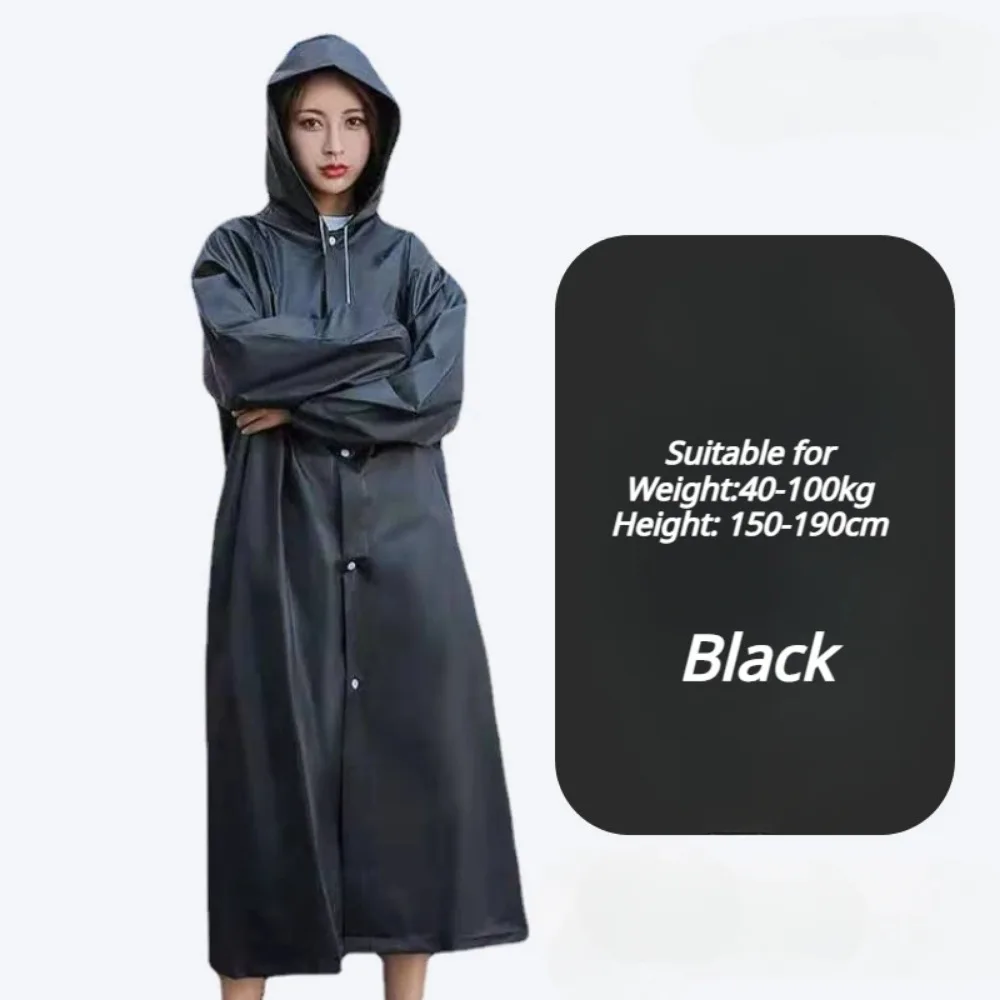 Black Fashion Adult Waterproof Long Raincoat Women\'s Men\'s Raincoat Hooded Outdoor Motorcycle, Cycling, Hiking, Fishing