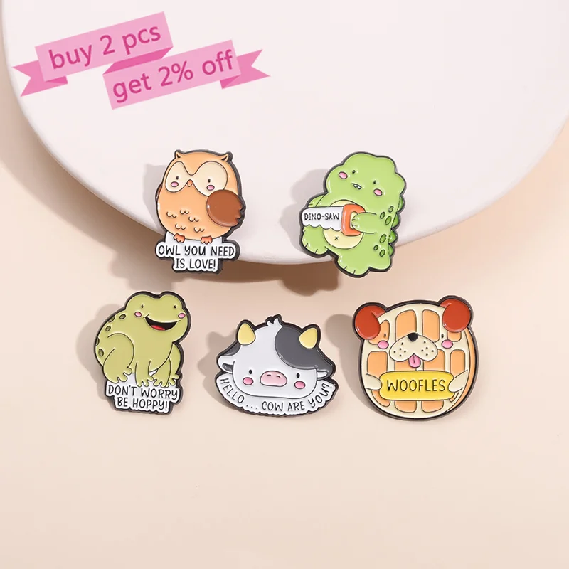 Cute Animals Dinosaur Frog Owl Enamel Pins Custom OWL YOU NEED IS LOVE Brooches Lapel Badges Animal Jewelry Gift for Kid Friends