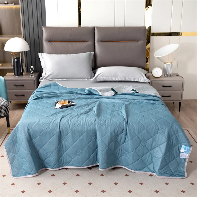 Plain Color Airable Cover Summer Quilt Four-piece Set Washing  Comfortable Breathable Summer Cool Blanket