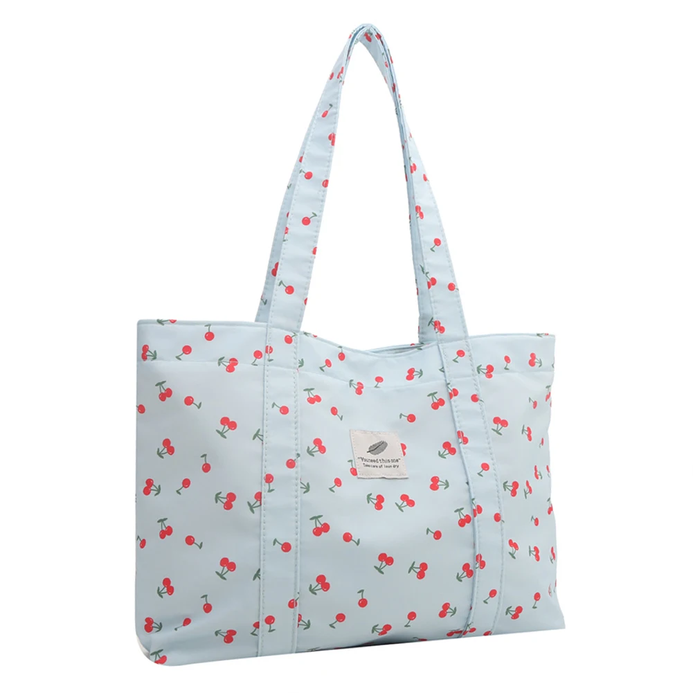 Schattige Kersen Aardbei Print Casual Draagtas Grote Capaciteit Boodschappentas Nylon Schoudertas Boodschappentas Voor Vrouwen