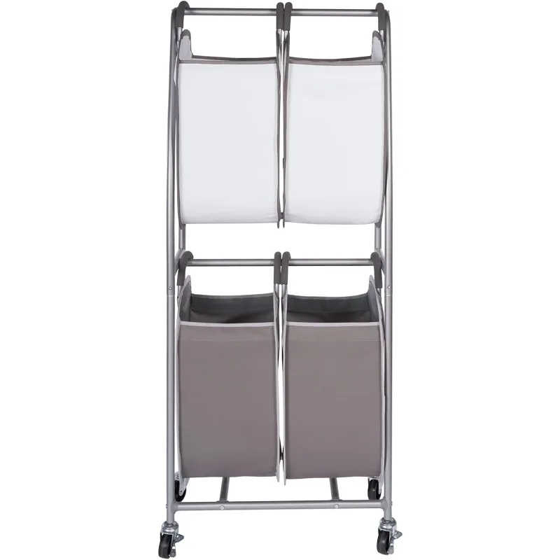 Neatfreak 2 Tier Vertical Rolling Laundry Cart4xTote Hampers For Laundry Towel Blanket Bathroom Organization Quad Laundry Sorter