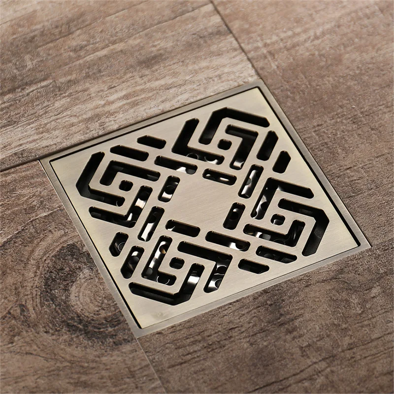 Vintage Square Openwork Design Floor Drains Outdoor Bathroom Balcony Drain Concealed Installation Bathroom Renovation Accessorie