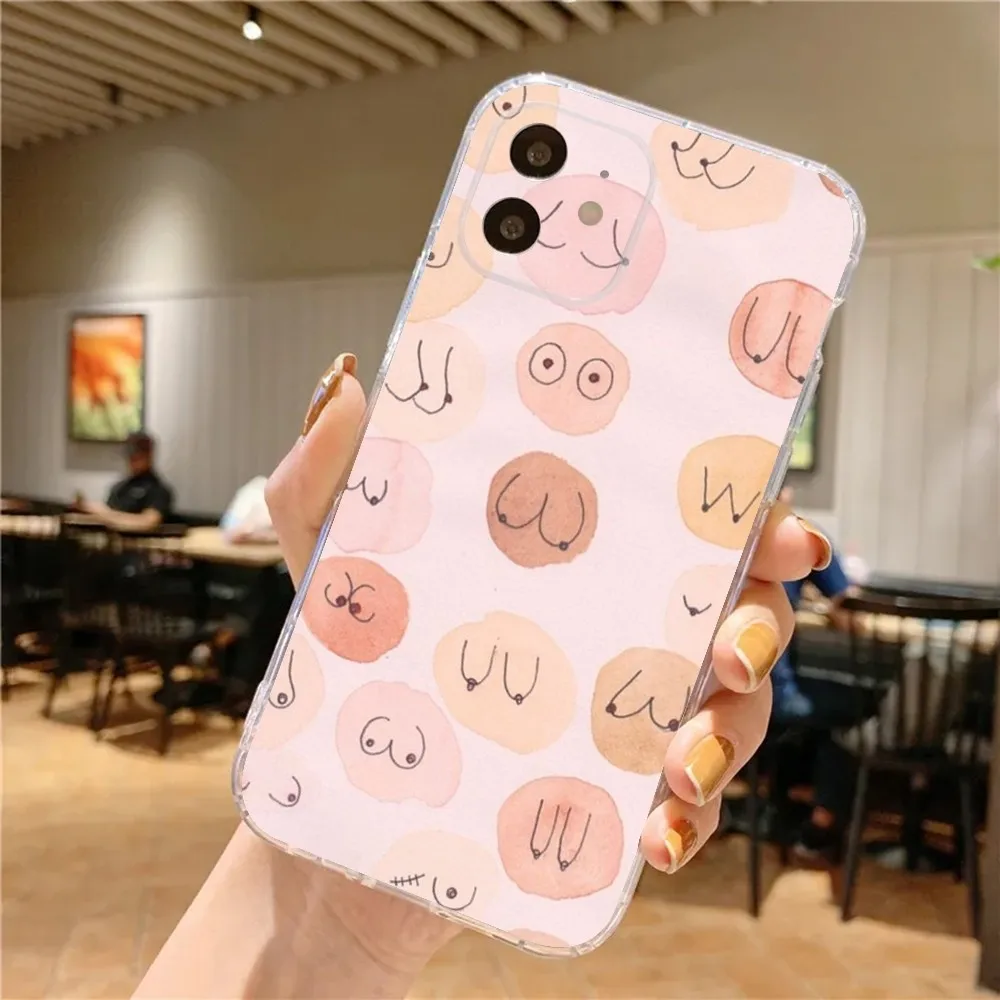 Custodia per telefono con stampa artistica Boobs per iPhone 15,14,13,12,11 Plus,Pro,Max,XR,XS,X,7,8 Plus,SE,Mini morbido silicone trasparente