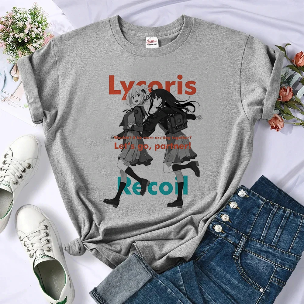 Lycoris Recoil t-shirt teen Psychedelic grunge y2k goth t shirt Retro cutecore cute kawaii