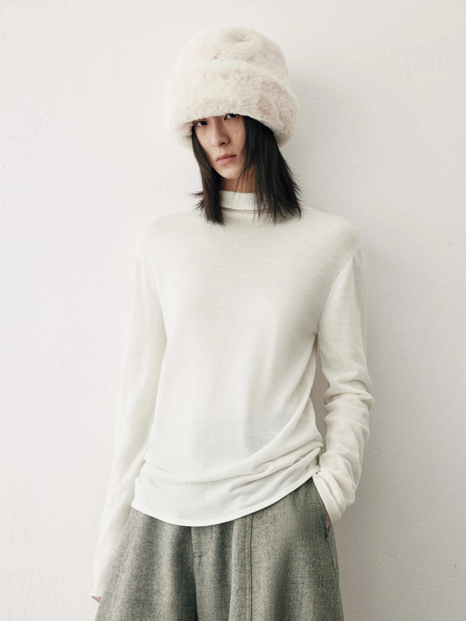 

HaveRice Restaurant Cry Layered 60 Pieces hine Waable 00% Merino Wool f High Collar Base irt Women's Knitwear