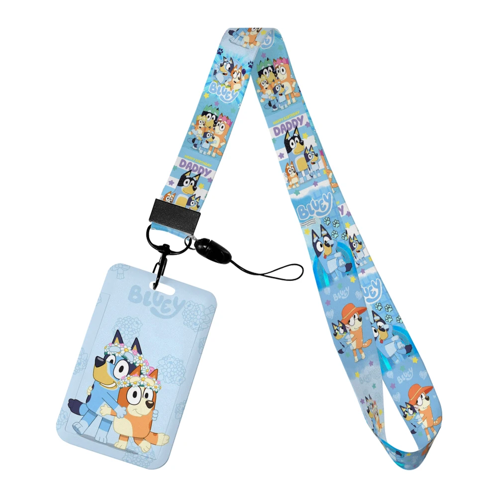 LLavero con cordón de perro azul de dibujos animados, funda para tarjeta de identificación de autobús, soporte para insignia de estudiante, cuerda para colgar, regalos, correas para llaves, accesorios