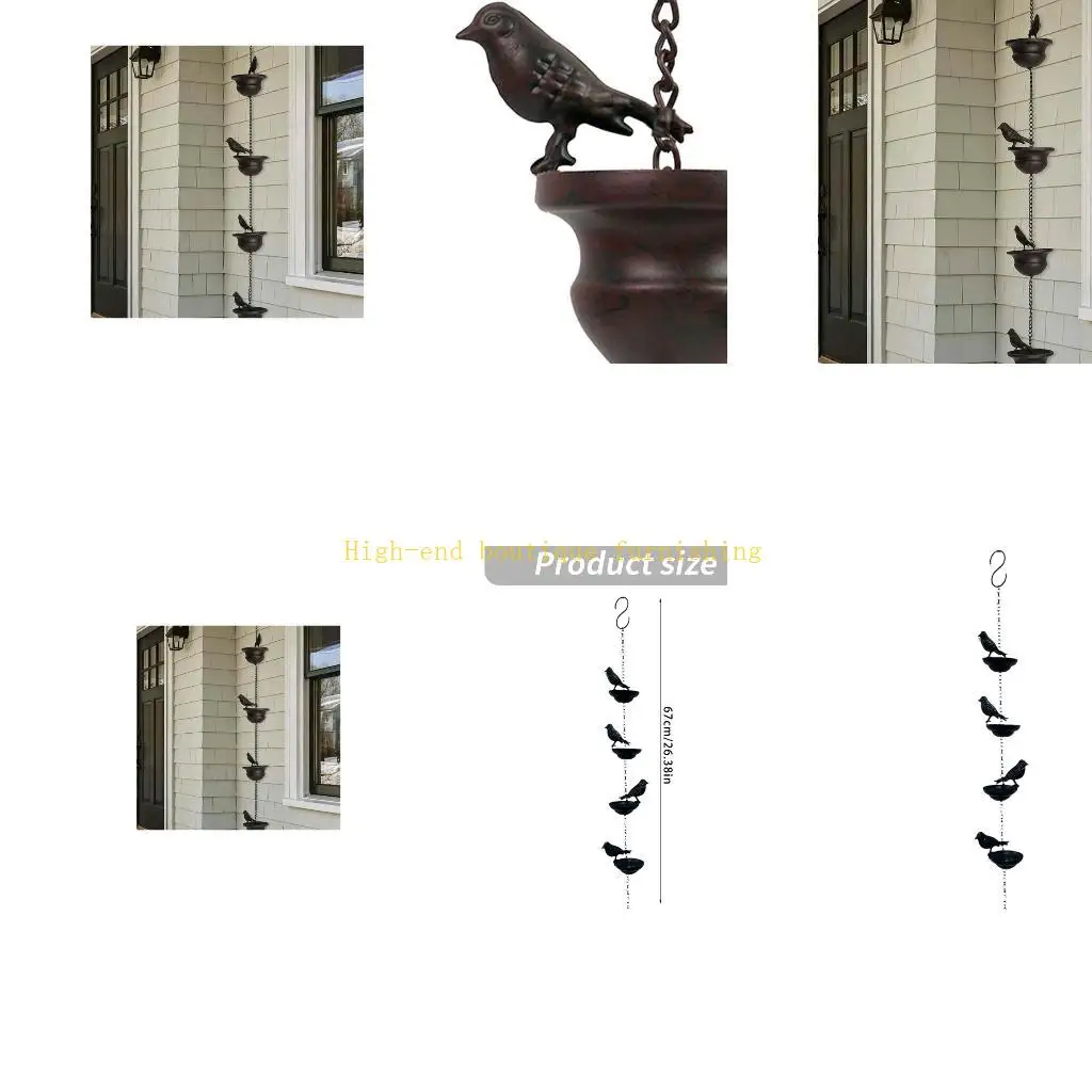 L9NB Garden Porch Rain Chain with Bird Figures and Water Guide Hanging Rain Catchers