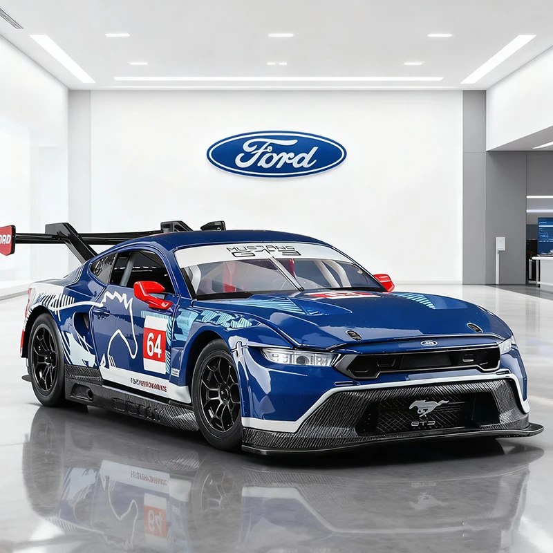 รถของเล่นฟอร์ด มัสแตง จีที3 อัลลอยด์ รุ่นใหม่ ขนาด 1:24 พร้อมเสียงและไฟ มีระบบดึงหลัง ของเล่นสะสมสำหรับเด็ก ของขวัญวันเกิด