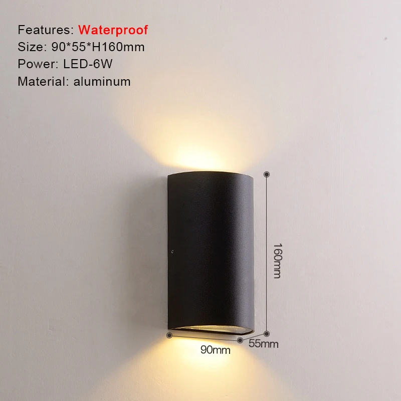 Outdoor waterdichte LED-wandlamp Modern en eenvoudig Scandinavisch Zwart Villa Binnenplaats Tuin Gang Balkon Dubbele kopspots