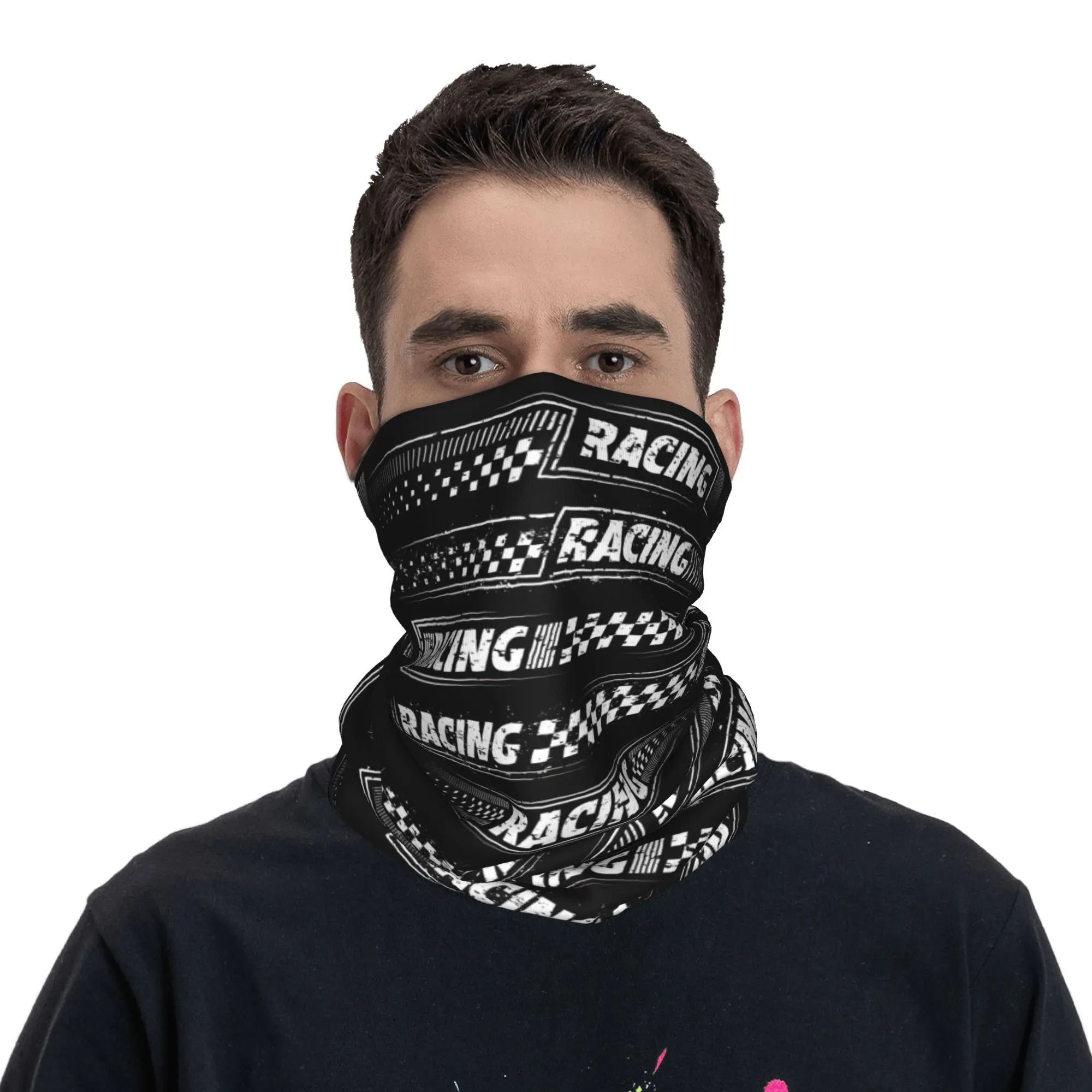 Bandana Logo Motor Balap Rally Cepat Motif Kotak-kotak, Penutup Leher Musim Dingin untuk Wanita, Syal Penutup Wajah, Gaiter, Headband