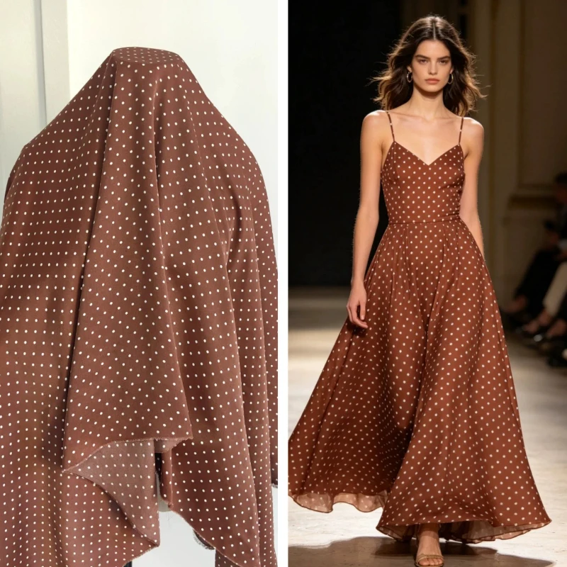 L100cm X W150cm Caramel Brown Satin Chiffon Fabric Vintage Fashion DIY Dress Shirt Tablecloth Handmade Craft Material Wholesale